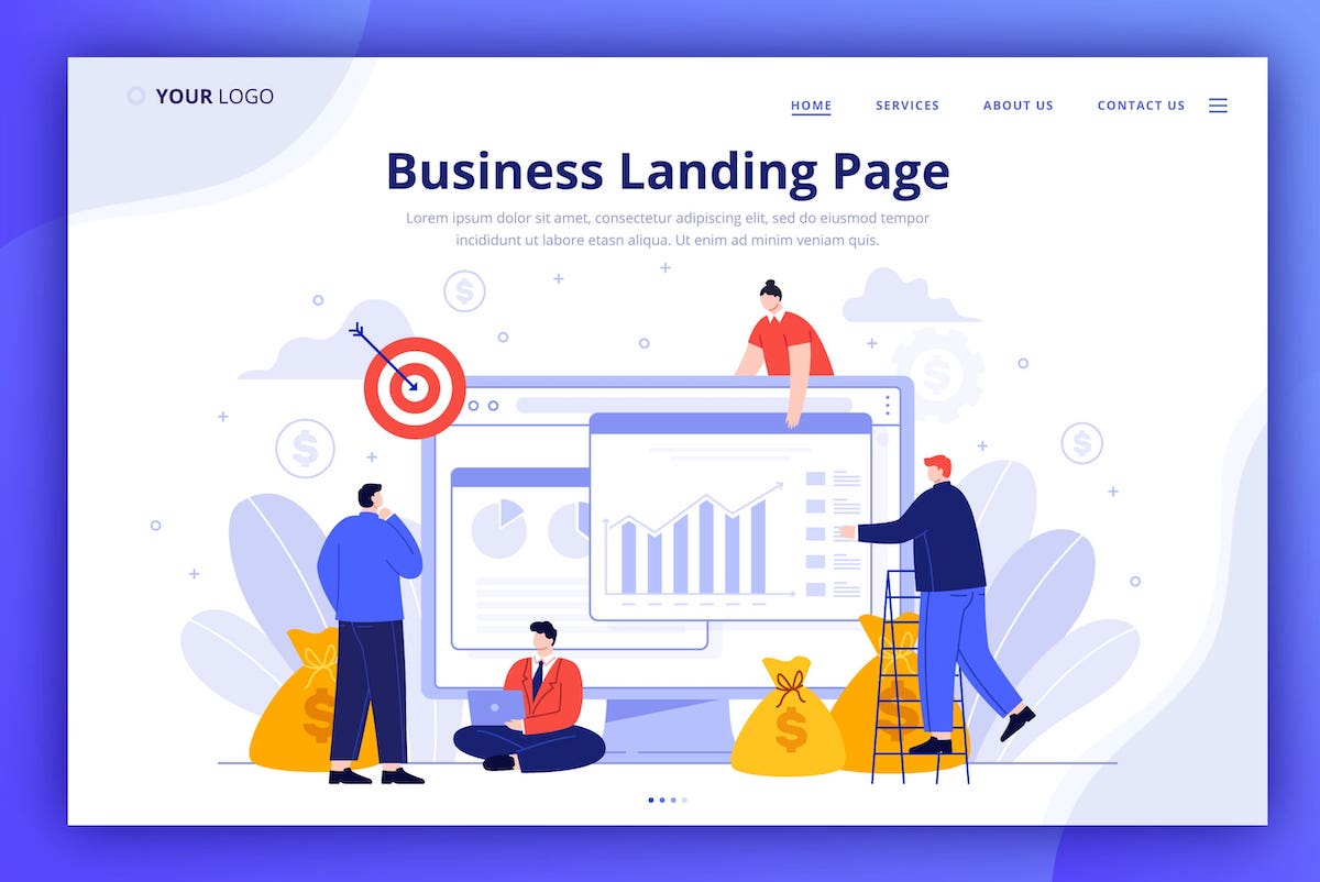 Illustration of a man sitting at a desk in front of a computer. Dotted lines connect the computer to portraits of different types of partner. 